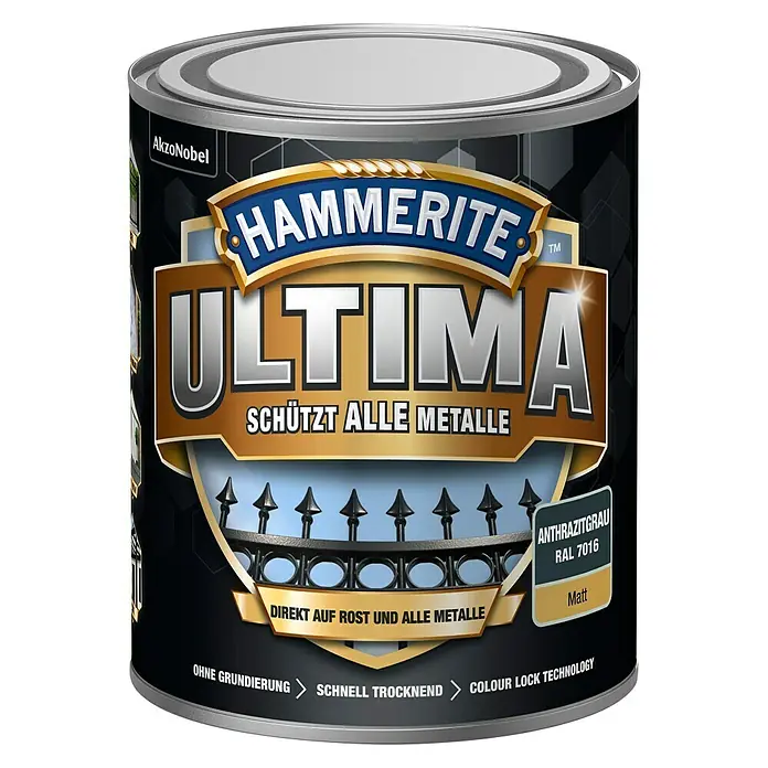 Hammerite Metall-Schutzlack ULTIMA - RAL 7016, Anthrazitgrau, 750 ml, Matt