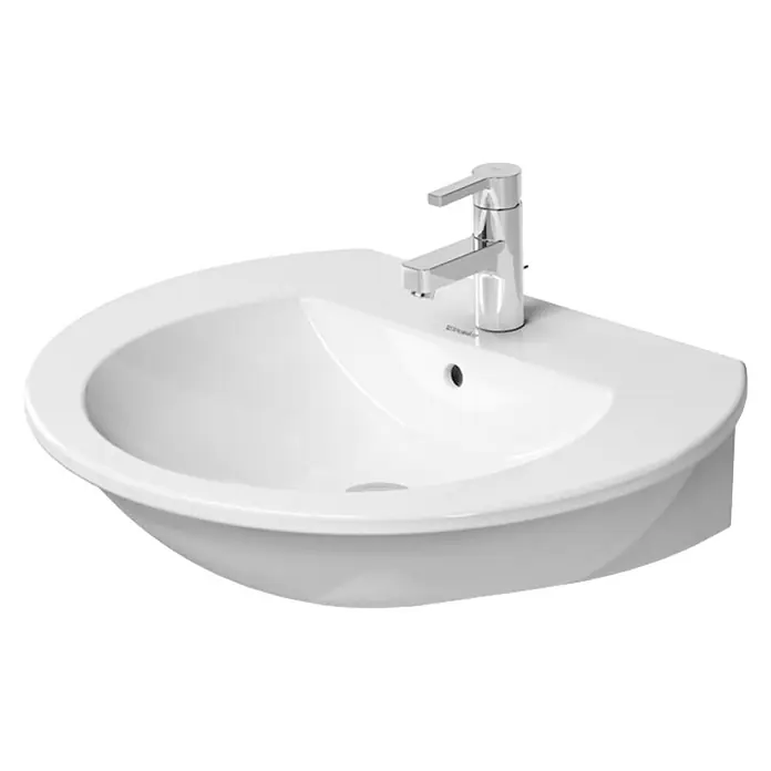 Duravit Darling New Waschtisch - 65 x 55 cm, Ohne Spezialglasur, Hahnloch: Mitte, Anzahl Hahnlöcher: 1, Weiß - Vorderansicht