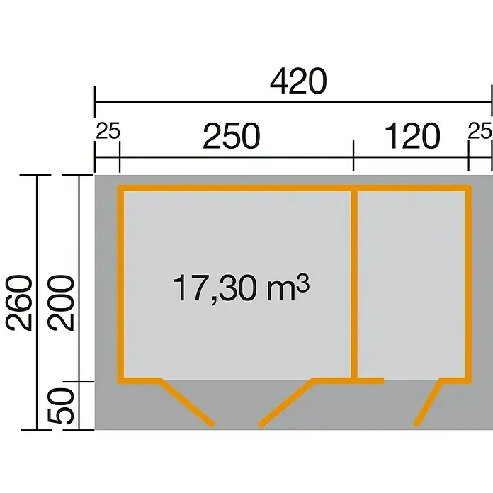 Weka Blockbohlenhaus Niklas - 2,6 x 4,2 m, Wandstärke: 28 mm, Mit Nebenraum - Ansicht von oben