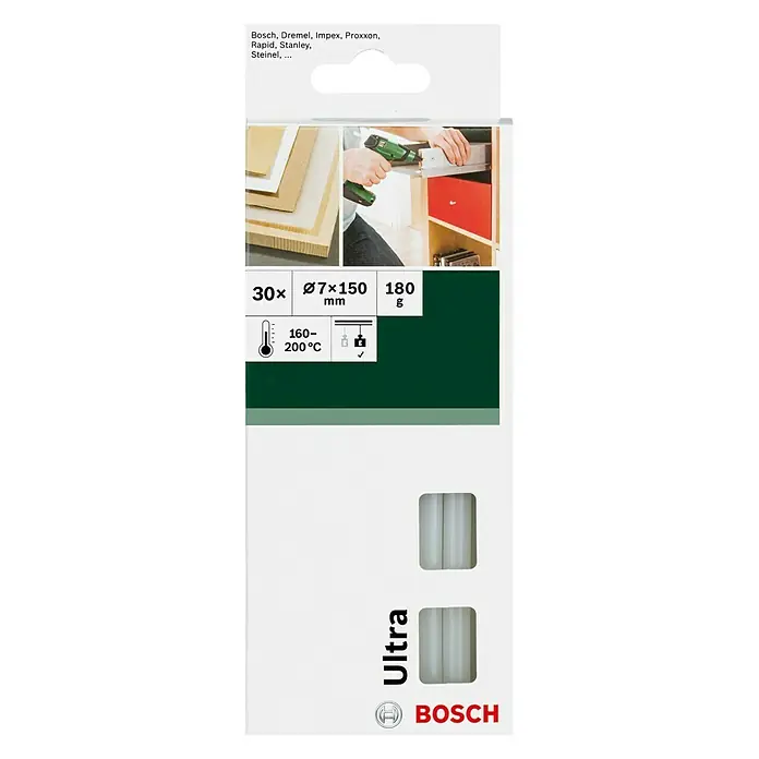 Bosch Klebepatronen - 10 Stk., Durchmesser Klebepatrone: 7 mm, Milchig Weiß - Vorderansicht