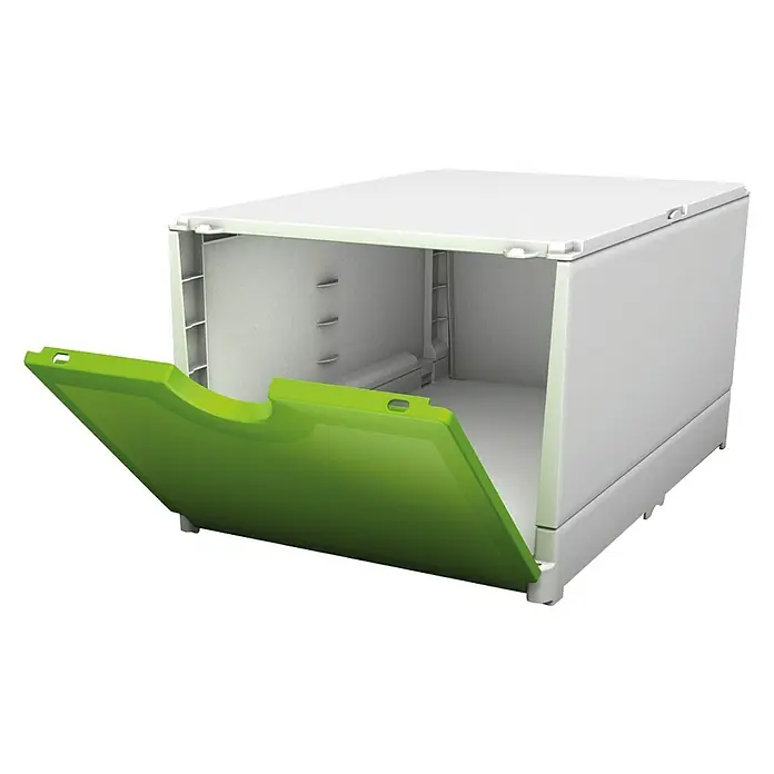 Surplus Systems Aufbewahrungsbox Plus Box - Weiß/Grün, 39,8 x 26,5 x 20,7 cm, Stapellast: 50 kg - Linke Seitenansicht