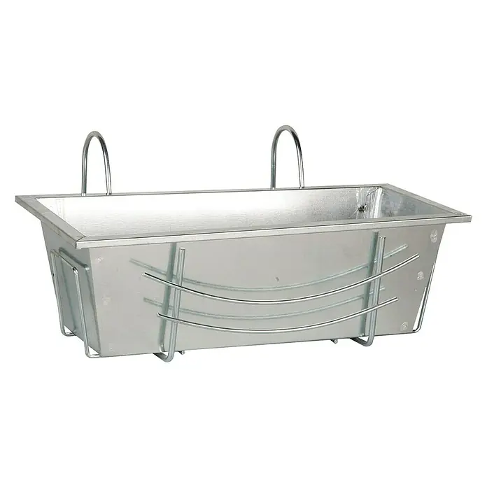 Žardinjera za balkon - 40 cm, Srebrne boje, Pocinčano, Uključen moderan nosač - Pogled sprijeda