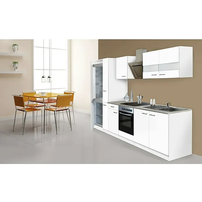 Respekta Küchenzeile KB300WWCGKE178 - Breite: 300 cm, Mit Elektrogeräten, Weiß