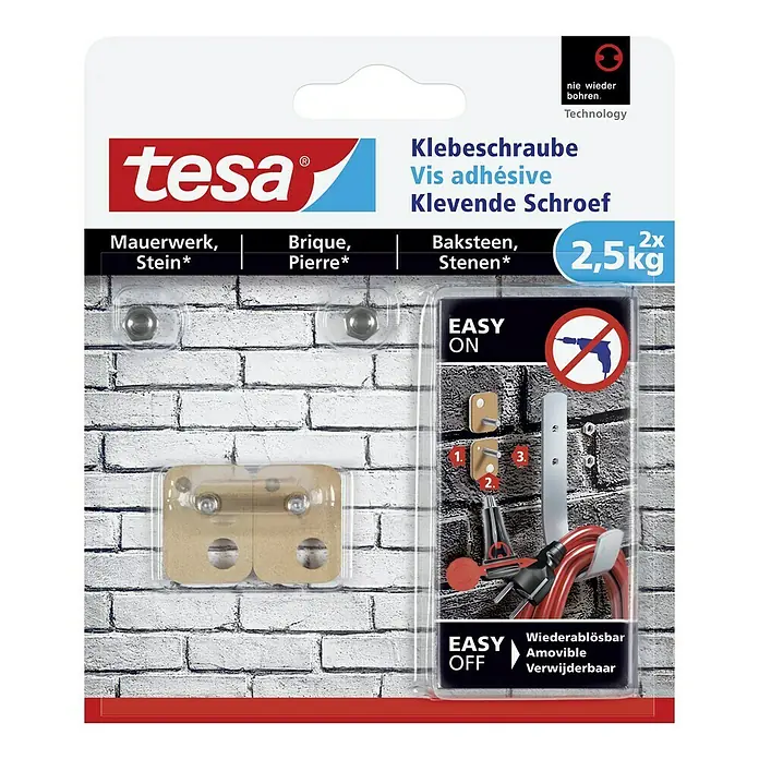 Tesa Klebeschraube - Geeignet für: Mauerwerk, Belastbarkeit: 2,5 kg, 2 Stk., Rechteckig - Vorderansicht
