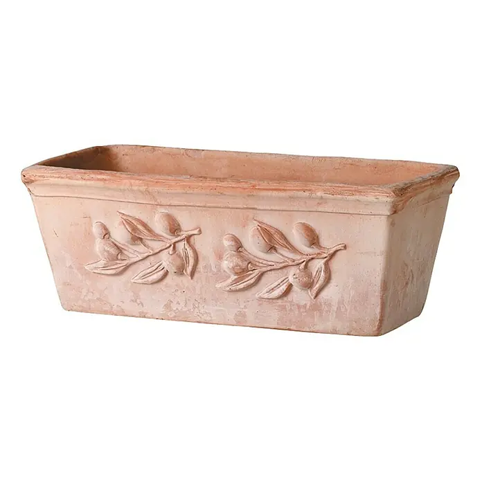 Deroma Olive Pflanzkasten - Außenmaß (L x B x H): 30 x 15 x 11,5 cm, Naturmaterialien, Terracotta, Strukturoptik - Vorderansicht
