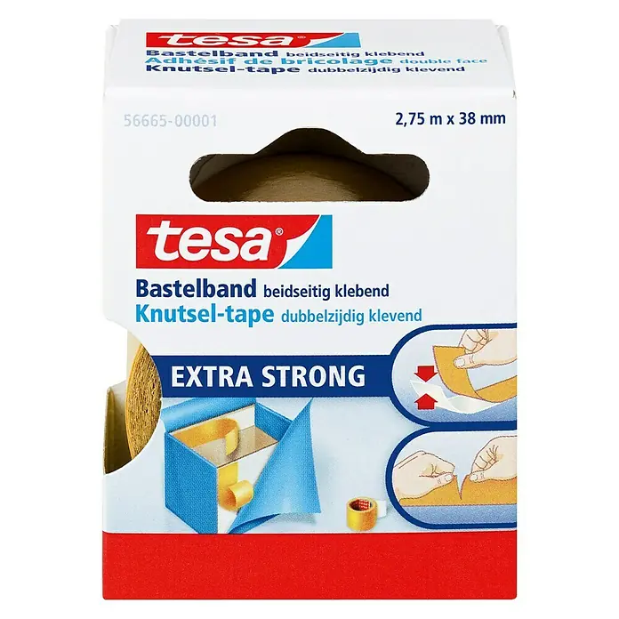 Tesa Bastelband Extra Strong - Beidseitig klebend, 2,75 m x 38 mm - Vorderansicht