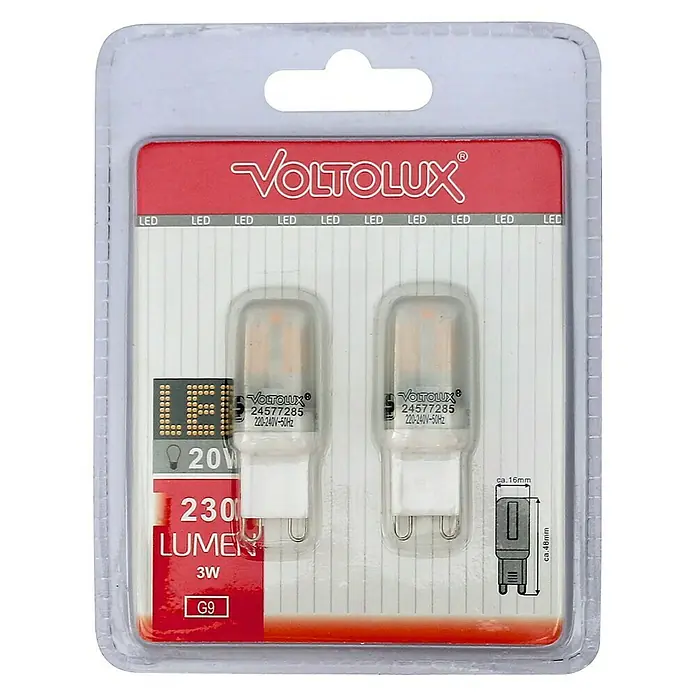 Voltolux LED žarulja - 3 W, G9, Topla bijela, 2 kom - Pogled sprijeda