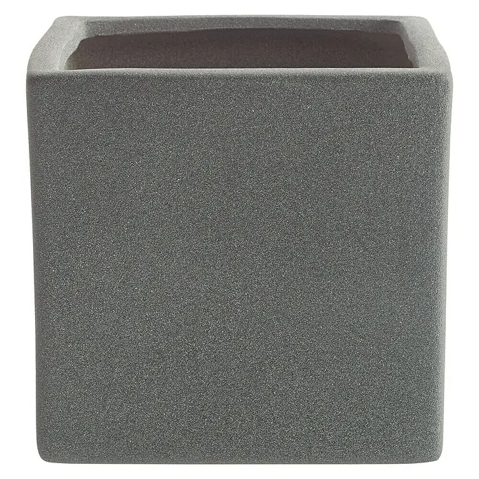 SK Übertopf eckig Latina Nature - Außenmaß (L x B x H): 8 x 8 x 7 cm, Keramik, Dunkelgrau, Steinoptik - Vorderansicht