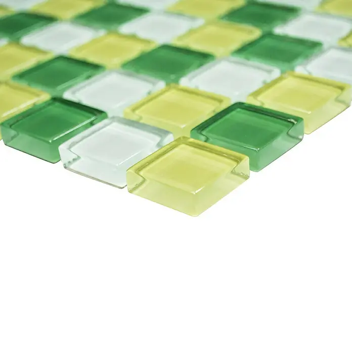 Mosaikfliese Quadrat Crystal Mix XCM 8488 - 32,7 x 30,2 cm, Hellgrün/Hellgelb, Glänzend - Vorderansicht