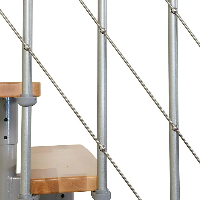Minka Mittelholmtreppe Style - Breite: 70 cm, Silber, Farbe Stufen: Buche Hell, Geschosshöhe: 304 cm - Detailaufnahme