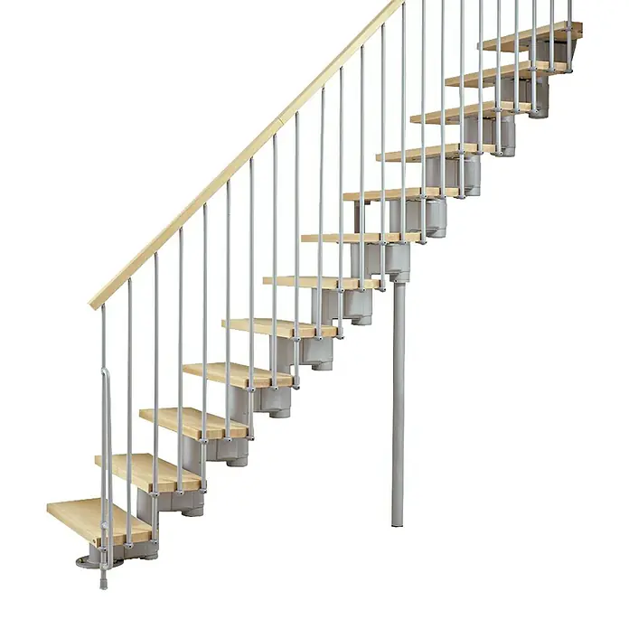Fontanot Arké Mittelholmtreppe Kompact 89 - Breite: 89 cm, Grau Metallic, Gerade, Farbe Stufen: Buche Hell, Geschosshöhe: 191 cm - 303 cm - Vorderansicht