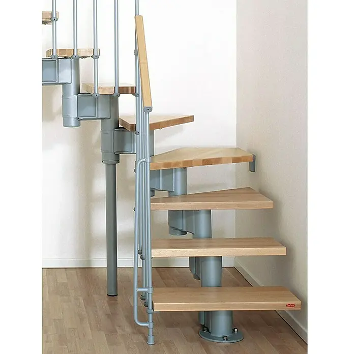 Fontanot Arké Mittelholmtreppe Kompact 89 - Breite: 89 cm, Grau Metallic, 2/4-gewendelt, Farbe Stufen: Buche Hell, Geschosshöhe: 225 cm - 303 cm - Ansicht von unten