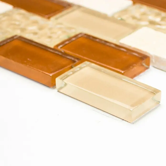 Mosaikfliese Crystal Mix XCM MB834 - 32,2 x 31 cm, Beige, Glänzend - Vorderansicht