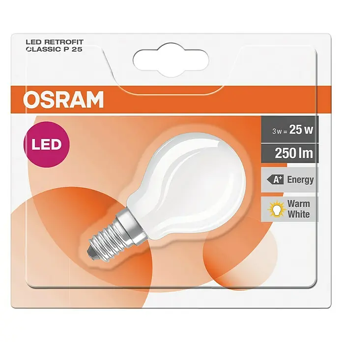 Osram LED žarulja Retrofit Classic P - 3 W, E14, Topla bijela, Bez prigušivanja, Mat - Pogled odozgo