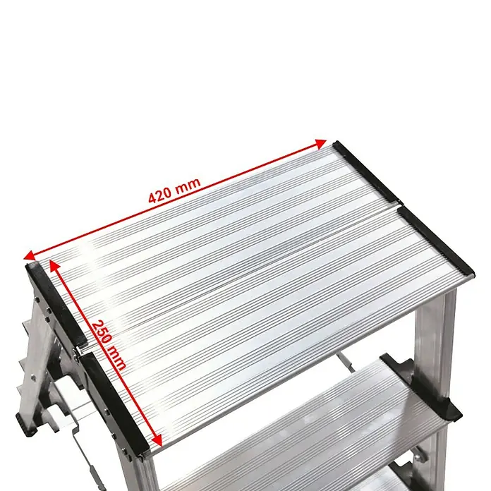 Krause Monto Doppel-Klapptritt Treppo - Arbeitshöhe: 2,65 m, Anzahl Tritte: 2 x 3 Stufen, Tiefe Stufen: 125 mm, Aluminium - Detailaufnahme