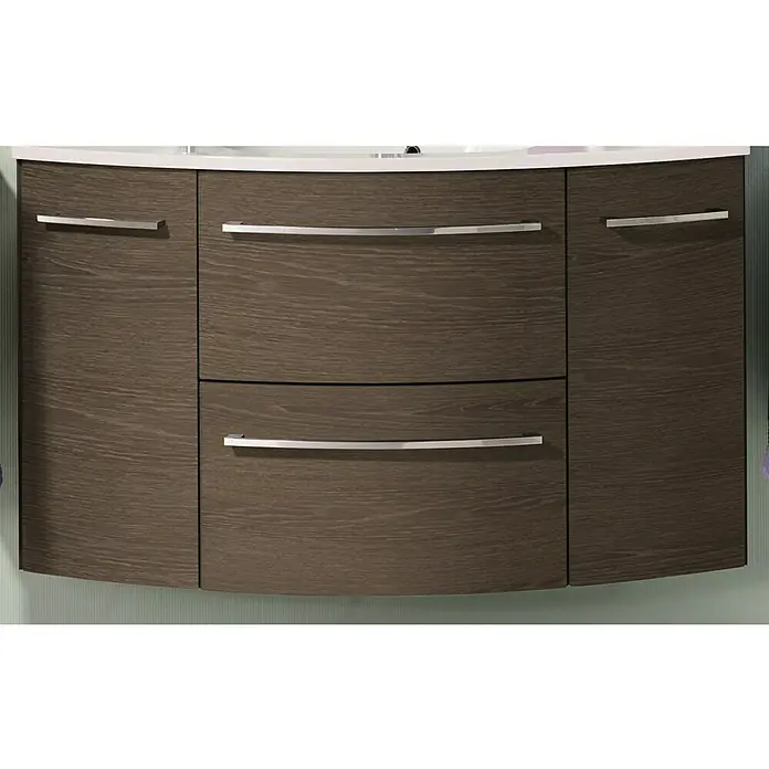 Camargue Swing Waschtischunterschrank - 119,2 x 44,1 x 63 cm, Eiche Maron, Matt - Vorderansicht