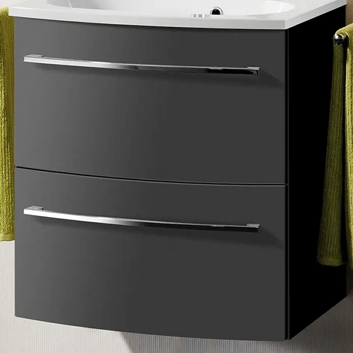 Camargue Swing Waschtischunterschrank - 59,2 x 44,1 x 63 cm, Grafit, Hochglanz - Linke Seitenansicht