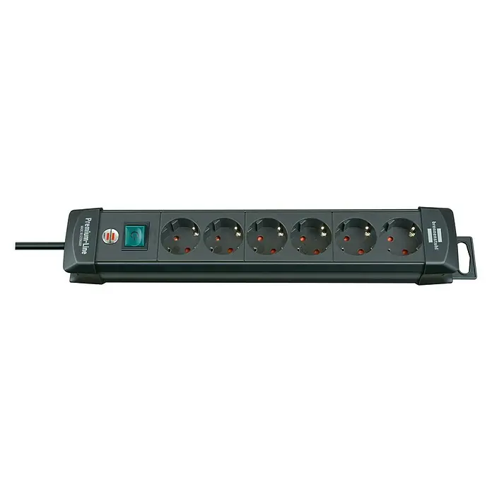 Brennenstuhl Premium-Line Steckdosenleiste - Anzahl Steckdosen Schuko: 6 Stk., Schwarz, Kabellänge: 3 m, Max. Anschlussleistung: 3.680 W