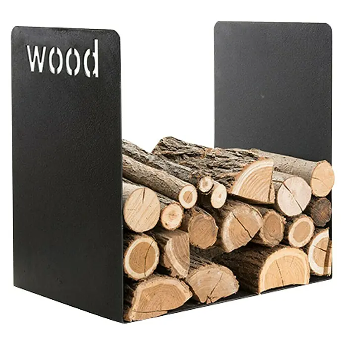Holzkorb Wood - 50 x 35 x 49,5 cm, Stahl, Schwarz