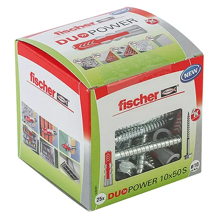 Fischer Tiple s vijcima Duopower - Promjer tiple: 10 mm, Duljina tiple: 50 mm, 25 kom, Šesterokutni vijak - Pogled sprijeda