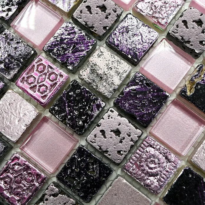 Mosaikfliese Quadrat Crystal Mix XCM CB 35 - 32,7 x 30,2 cm, Pink, Glänzend