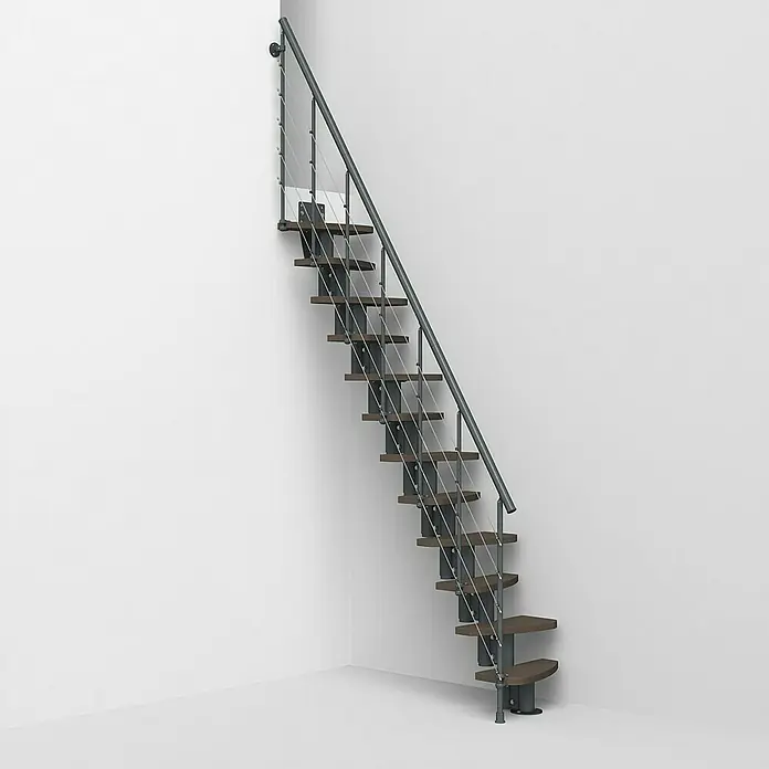 Fontanot Raumspartreppe Zen 2 Tube - Breite: 61 cm, Anthrazit, Anzahl Steigungen: 13 Stk., Farbe Stufen: Birke Ulme Dunkel, Geschosshöhe: 250 cm - 304 cm - Vorderansicht