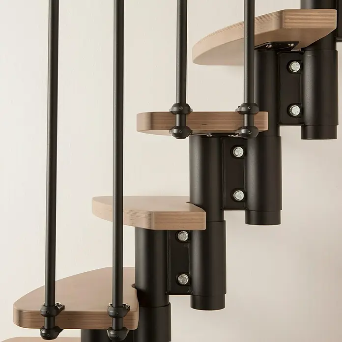 Fontanot Raumspartreppe Zen 2 - Breite: 61 cm, Schwarz, Anzahl Steigungen: 13 Stk., Farbe Stufen: Birke Ulme Hell, Geschosshöhe: 250 cm - 304 cm - Linke Seitenansicht