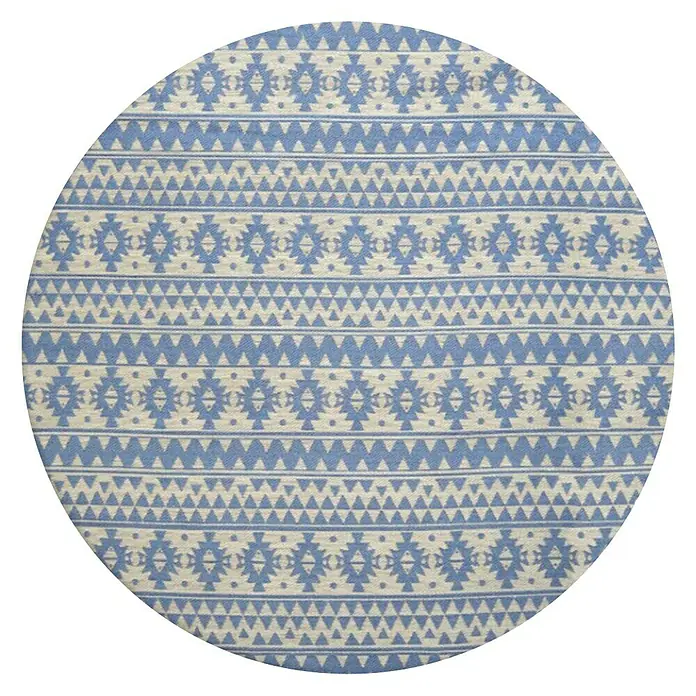 Kayoom Teppich Sunny Rund 200 - Hellblau, Durchmesser: 160 cm, 100% Polyester - Rückansicht