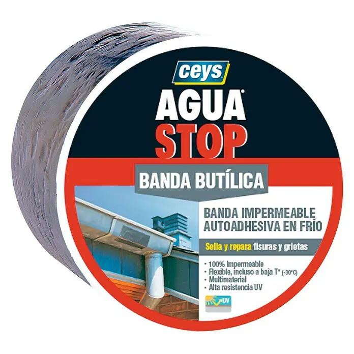 Ceys Banda adhesiva butílica impermeable Agua Stop - Gris, 10 m x 15 cm