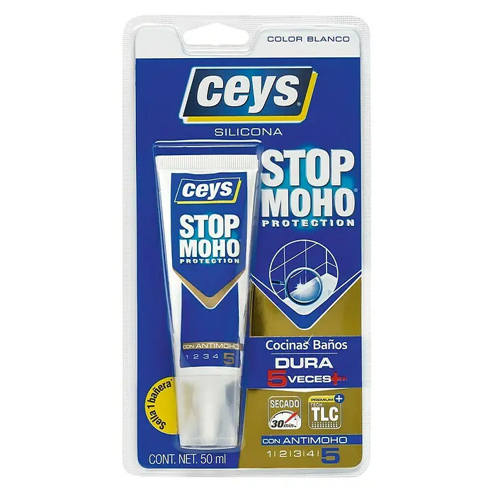 Ceys Silicona para sanitarios y cocinas Stop moho - Blanco, 50 ml