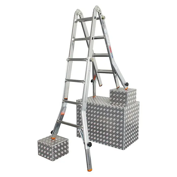 Krause Sprossen-Gelenk-Teleskopleiter TeleVario - Arbeitshöhe: 5 m, 4 x 4 Sprossen, Treppenfunktion, Aluminium - Linke Seitenansicht