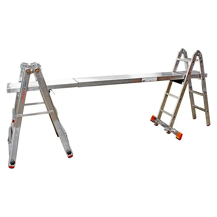 Krause Sprossen-Gelenk-Teleskopleiter TeleVario - Arbeitshöhe: 5 m, 4 x 4 Sprossen, Treppenfunktion, Aluminium - Linke Seitenansicht