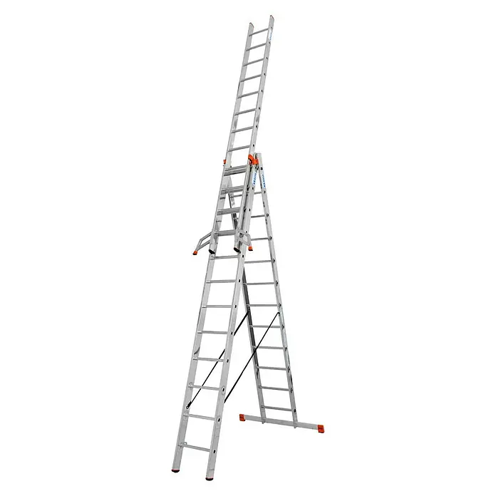 Krause Monto Sprossen-Mehrzweckleiter Tribilo - Arbeitshöhe: 9,3 m, 3 x 12 Sprossen, Aluminium - Linke Seitenansicht