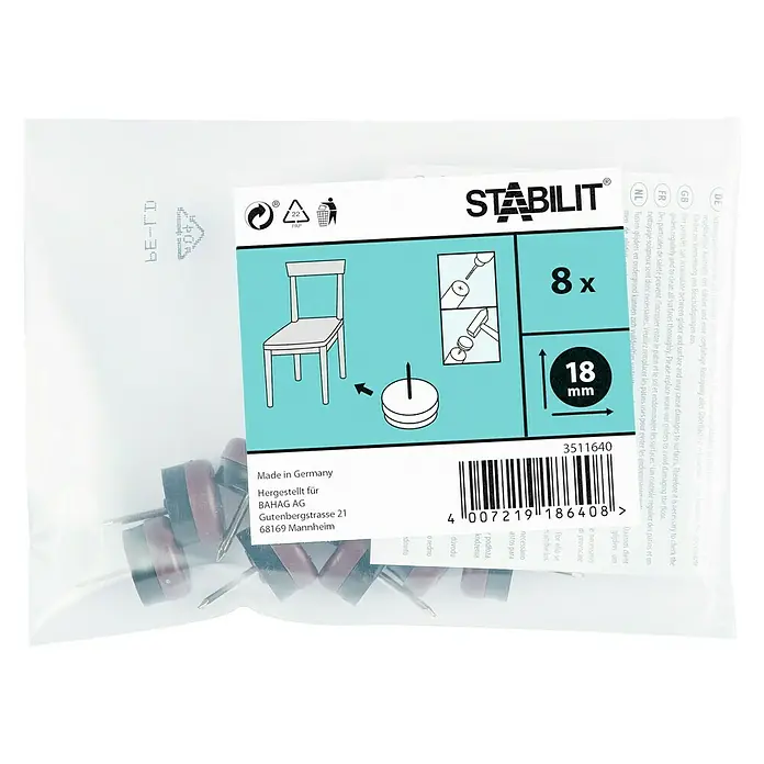 Stabilit Plastična klizna podloga - 18 mm, 8 kom, Smeđe boje, Sa zatikom