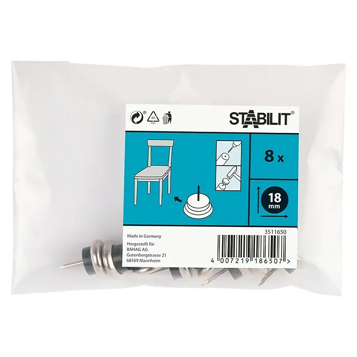 Stabilit Metalni dodatak za noge od namještaja - 18 mm, 8 kom, Sa zatikom
