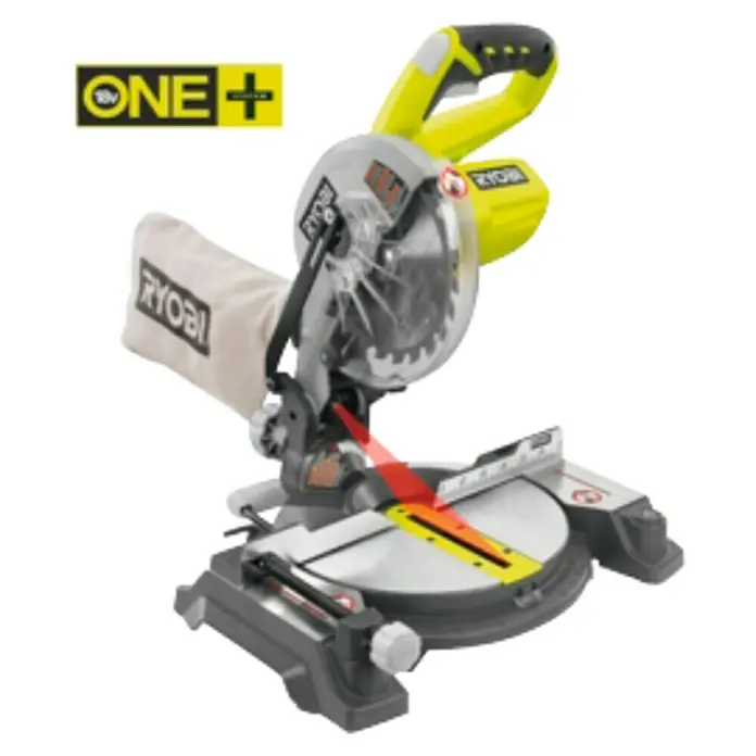 Ryobi ONE+ Ingletadora de batería EMS190DCL - 18 V, Iones de litio, Sin batería, Diámetro hoja de sierra: 190 mm, Número de revoluciones de marcha en vacío: 4.500 r.p.m.