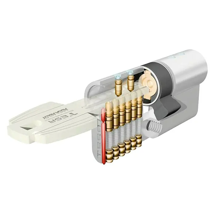 Tesa Assa Abloy Cilindro de perfil de seguridad TX80 - Número de llaves: 5 ud., Longitud total interior/exterior: 30/30 mm, Níquel