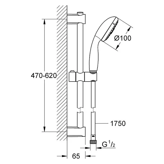 Grohe Conjunto de ducha Vitalio Start 3 - Distancia entre orificios: 47 cm - 62 cm, Tipos de chorro: Ducha neblinosa, Intenso, Rain O², Cromo