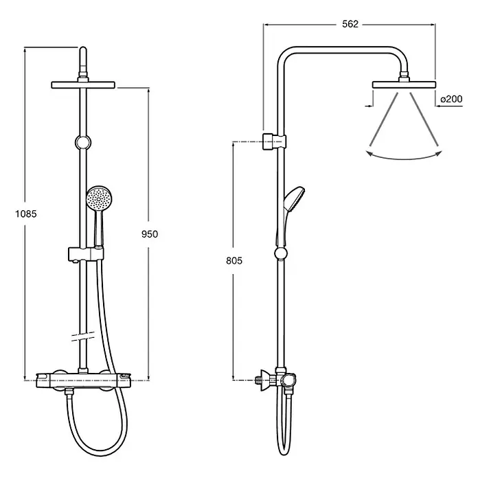 Roca Mitos Sistema de ducha termostático - Con grifo termostático, Distancia entre orificios: 80,5 cm, Número de tipos de chorro: 1 ud.