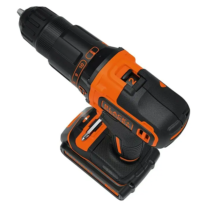 Black+Decker Taladro atornillador percutor de batería BDCHD18KB - 18 V, 1,5 Ah, 2 baterías, 360 r.p.m. - 1.400 r.p.m.