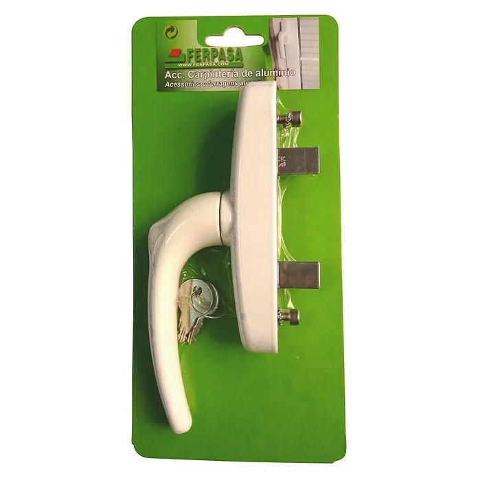 Manilla para ventana con llave - Largo: 17 cm, Blanco, Aluminio