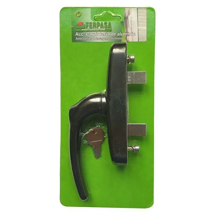 Manilla para ventana con llave - Largo: 17 cm, Negro, Aluminio