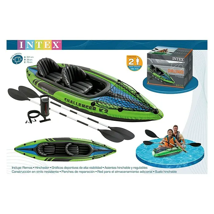Intex Kayak Challenger K2 - 351 x 76 cm, Carga útil: 160 kg, Apto para: 2 personas