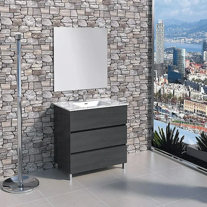 Conjunto de mueble de baño Patri - 80 cm, 3 piezas, Ceniza
