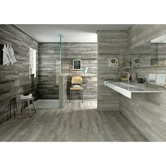 Pavimento cerámico Atelier - 23,5 x 66,2 cm, Gris, Estilo madera