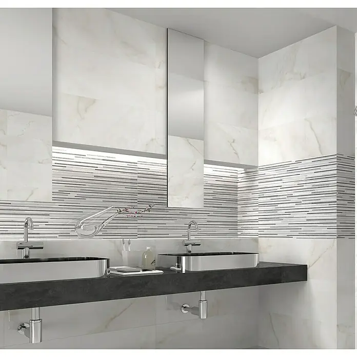 Revestimiento cerámico Pure - 24 x 69 cm, Blanco, Rectificado, Marmolado
