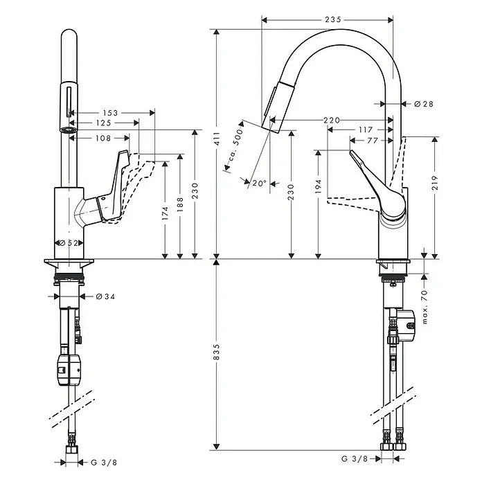Hansgrohe Grifo de cocina Cento XL - Cromo, Brillante, Grifo extraíble