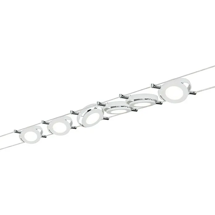 Paulmann Sistema de sujeción para lámparas LED con cables tensados LED Roundmac - Blanco cálido, Largo: 1.000 cm, Blanco, Cromo