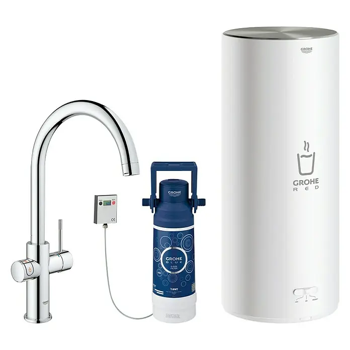 Grohe Spültischarmatur Red II Duo - C-Auslauf, Boiler: Größe L, Chrom - Vorderansicht