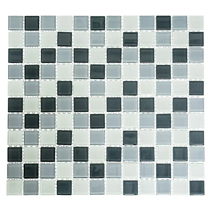 Mosaikfliese Quadrat Crystal Mix CM 4125 - 32,7 x 30,2 cm, Grau, Glänzend - Vorderansicht